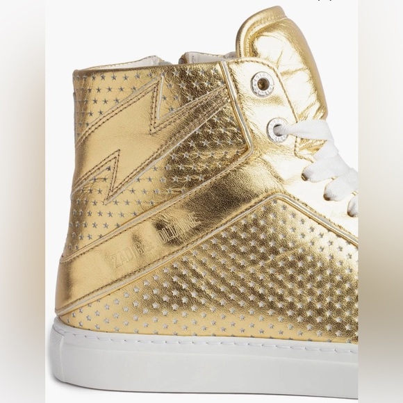 NIB Zadig & Voltaire HIGH FLASH VINTAGE METAL
Perforated Stars 39 Gold Hightop 8 - Picture 4 of 14